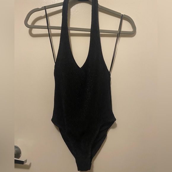 Sparkly Black Halter Bodysuit - Picture 2 of 4